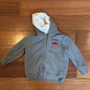 Old Navy Gray Zip-Up Hoodie Sweatshirt Sherpa-Lined 3T